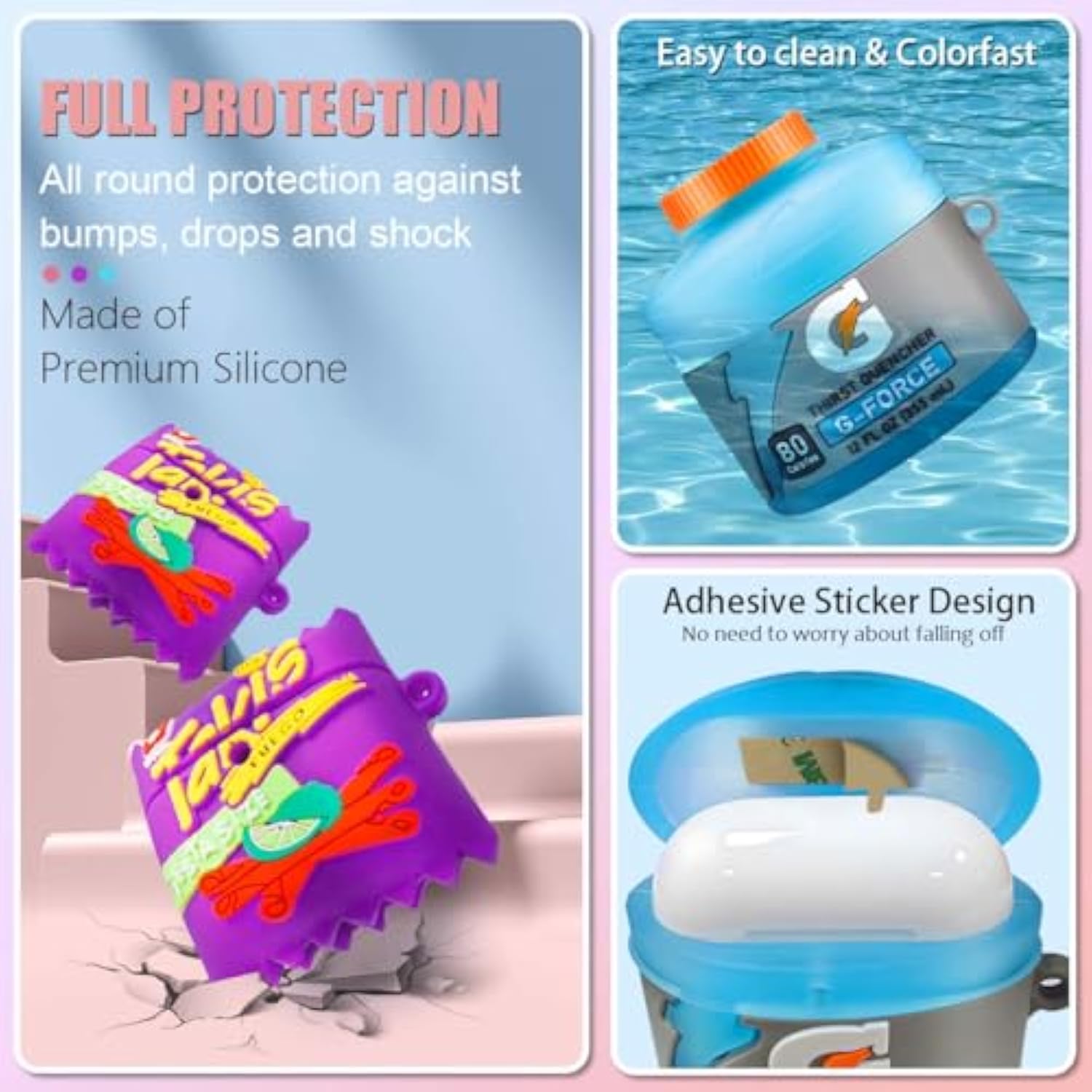 3Pack Cute Airpods 4 Case - 3D Cartoon Funny Food Design Silicone Cover Compatible For Airpods 4Th Generation - Cute Case Accessories With Keychain/Cleaner Pen (Blue+Purple+Pink)