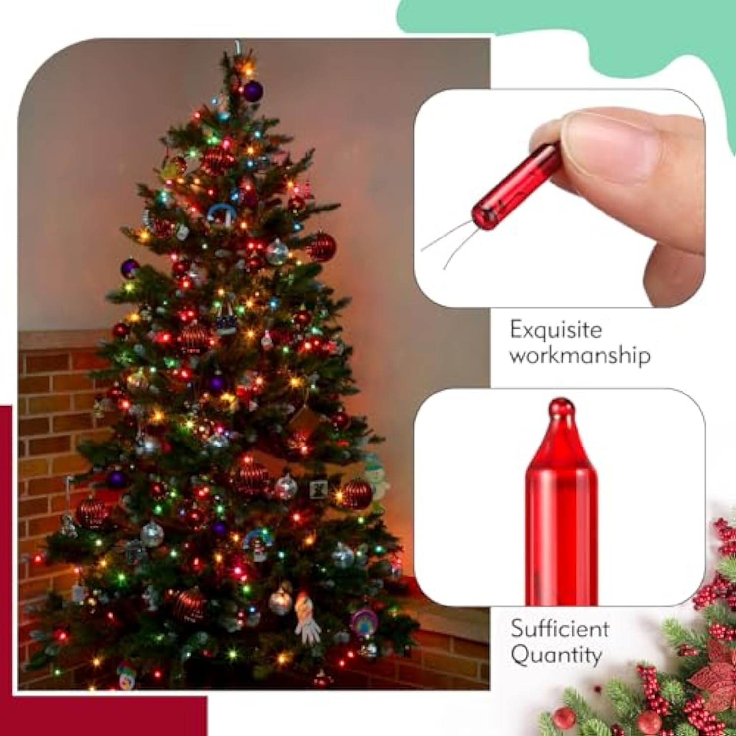 50 Pcs Christmas Mini Replacement Light Bulbs Christmas Tree Lights Incandescent Wire String Lights Replacement Bulbs Fo