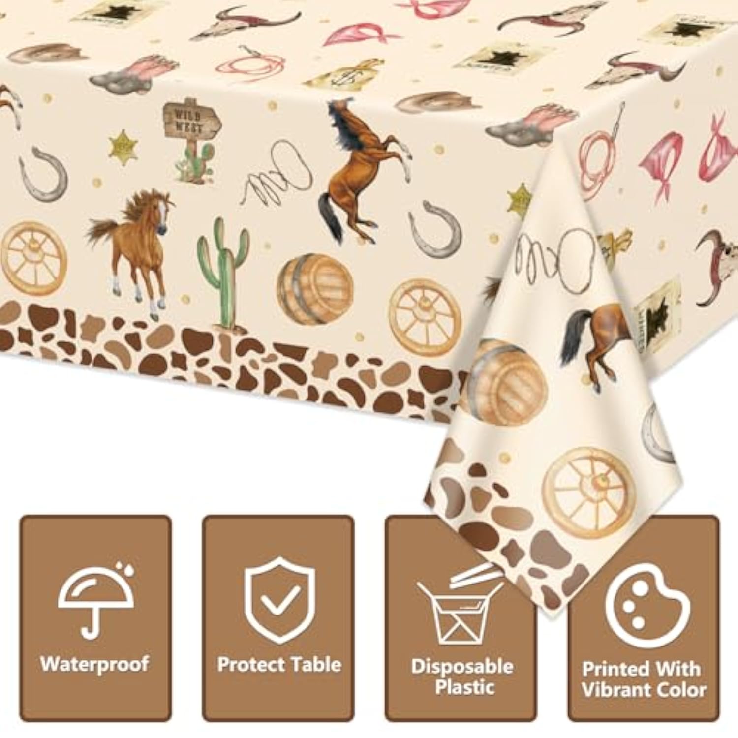 Cowboy Tablecloth - 4 Pcs Wild Western Print Tablecloths Cowboy Party Decorations For Rodeo Birthday Supplies Baby Shower Western Party Decorations