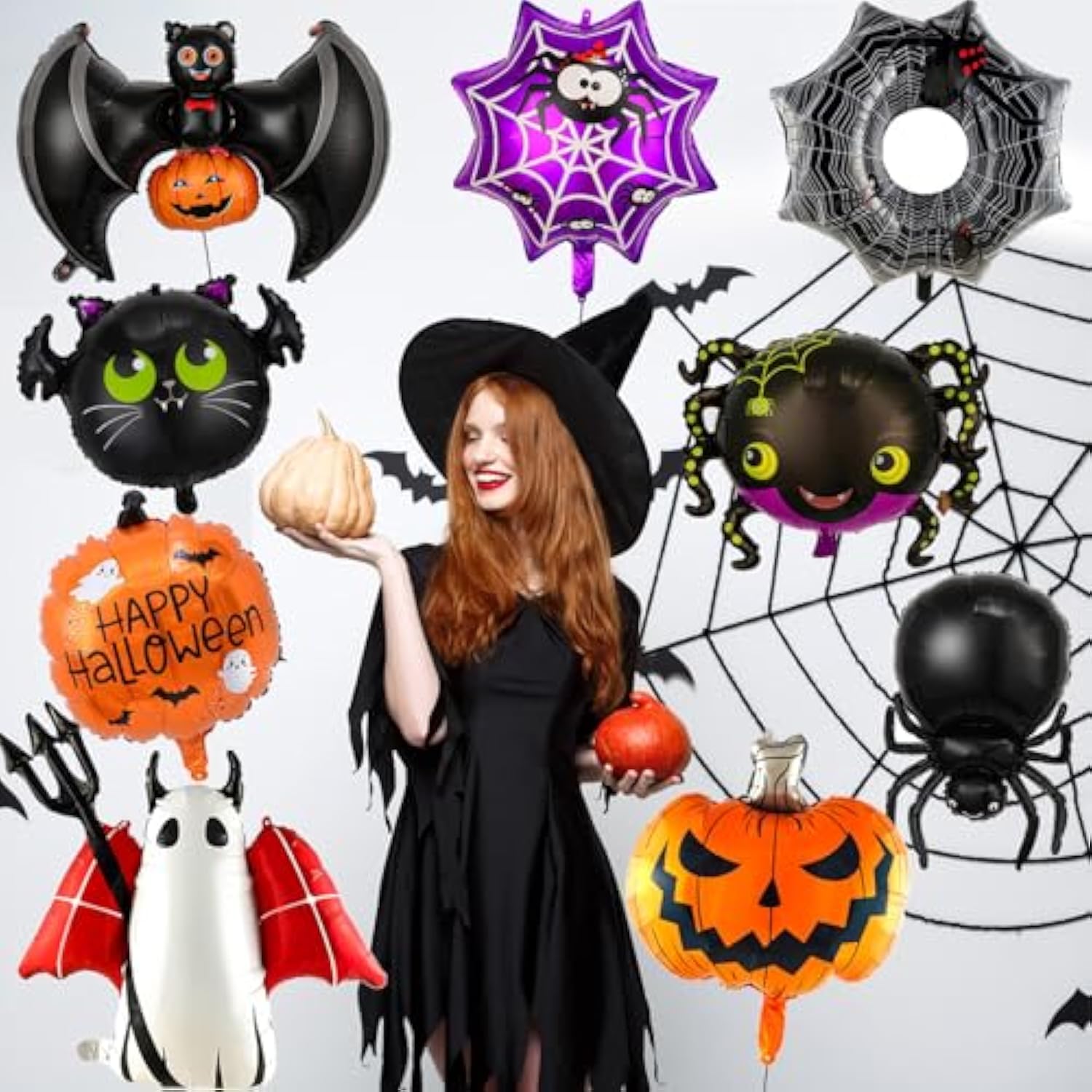 9-Pc Halloween Balloon Set – Ghost, Spider, Pumpkin & Bat Party Decor