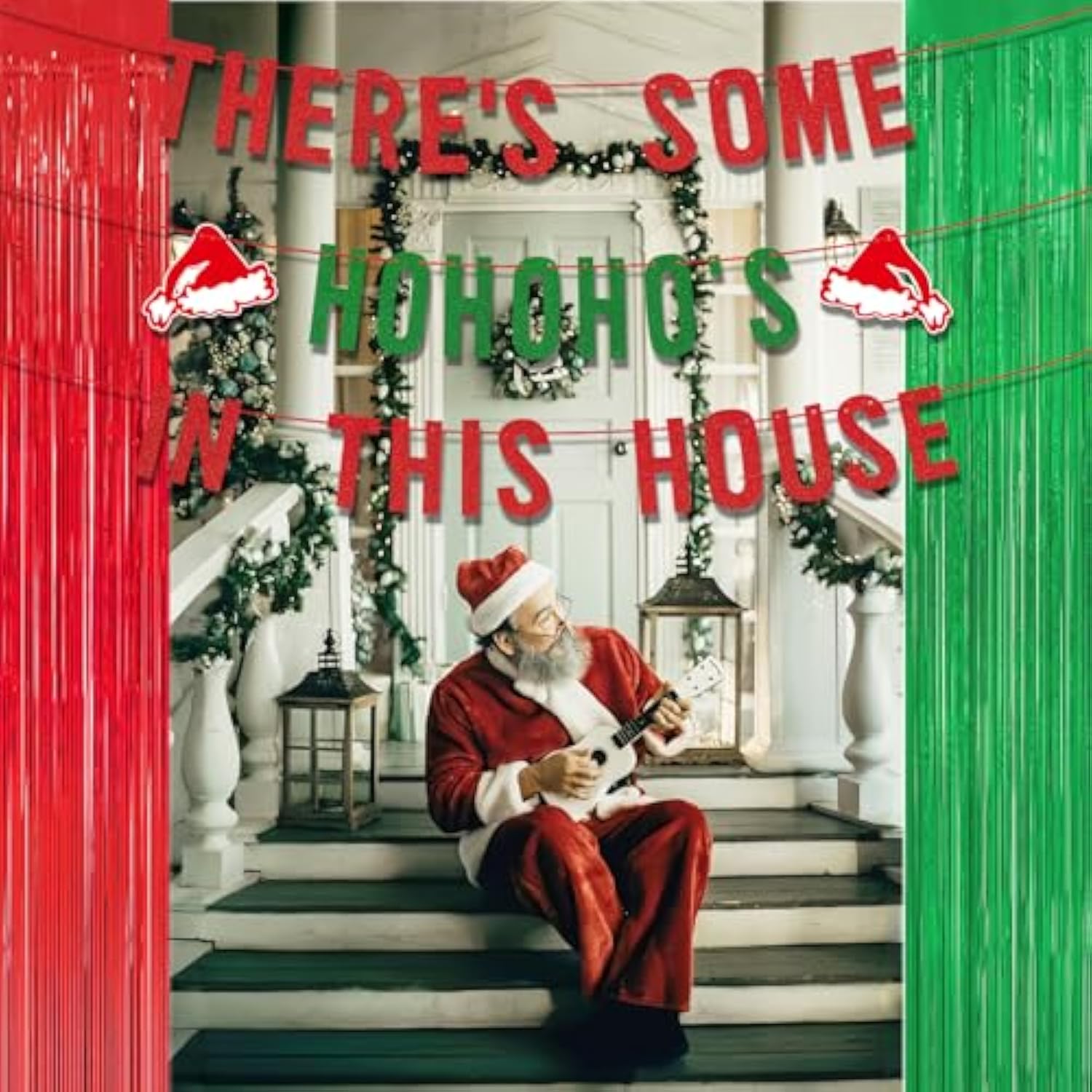 Christmas In July Decorations, Funny Merry Xmas Banner Clearance There'S Some Hohohos In This House Garland With Red Green Fringe Curtains Holiday Party Supplies Birthday Gifts For Women Men