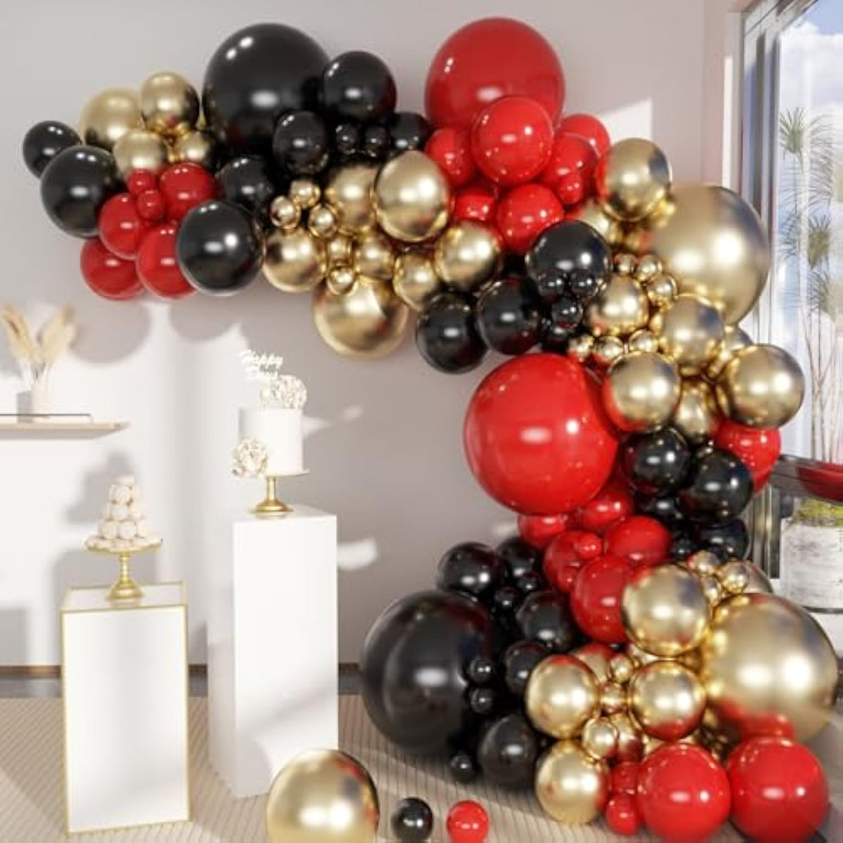 141pcs Black Gold Red Balloon Arch Kit for Birthday, Wedding, Baby Shower Decor