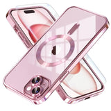 Magnetic For Iphone 15 Case Compatible With Magsafe [Never Yellowing] [ Grade Drop Protection] Full Camera Lens Protector Plating Soft Clear Phone Case For Women Girls, Pink