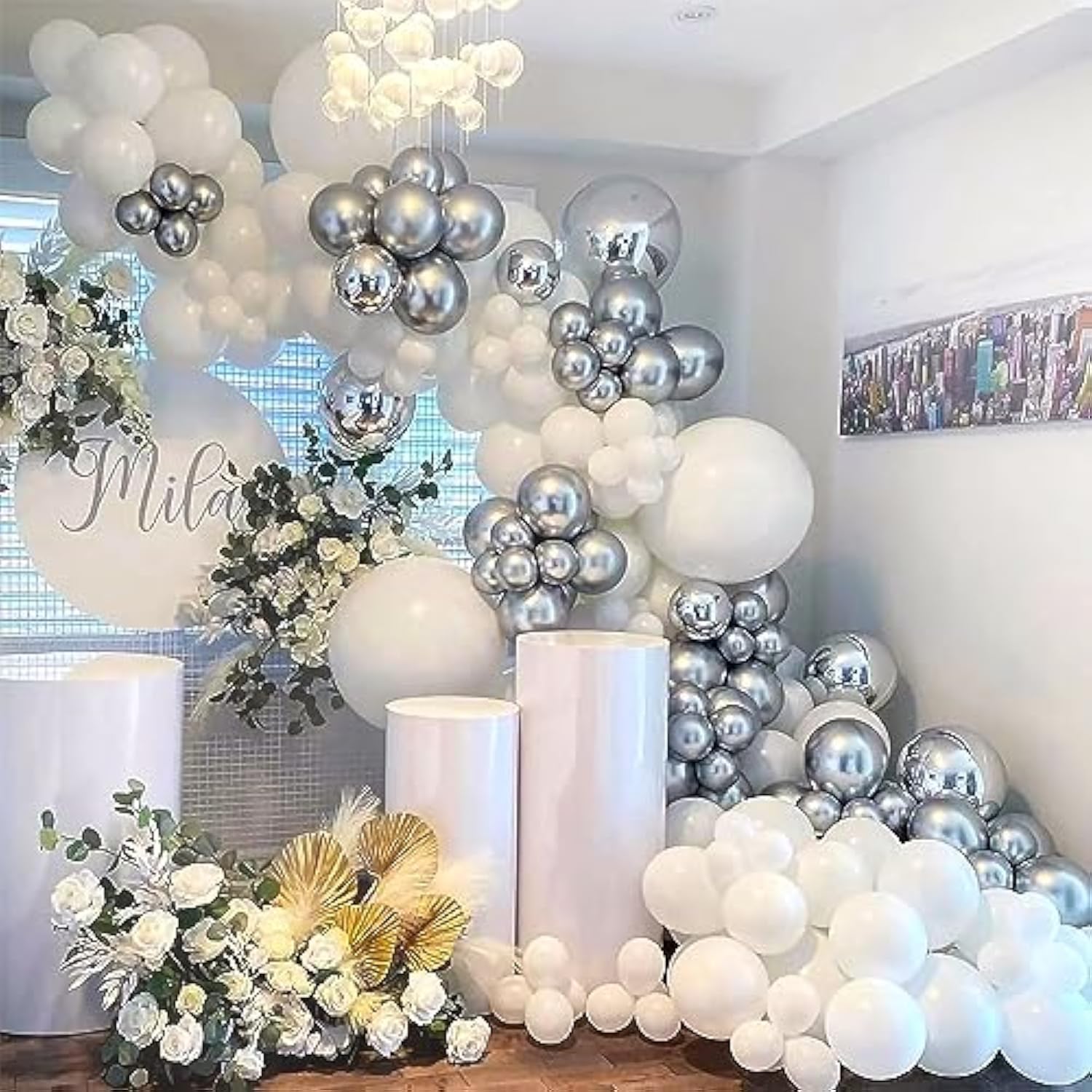 110Pcs White Balloons Different Sizes 18/12/10/5 Inch, Matte White Lat