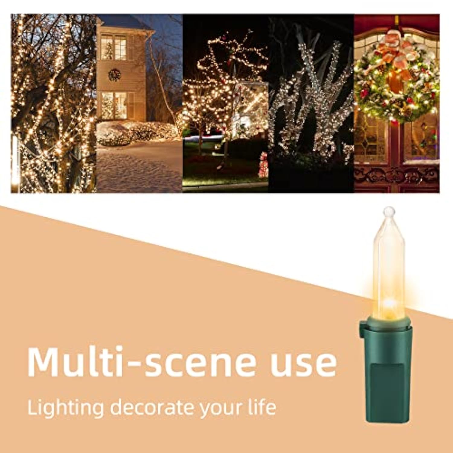 63.8Ft Green Wire Clear String Lights, 300 Count (150L*2Pcs) Incandescent Christmas Lights
