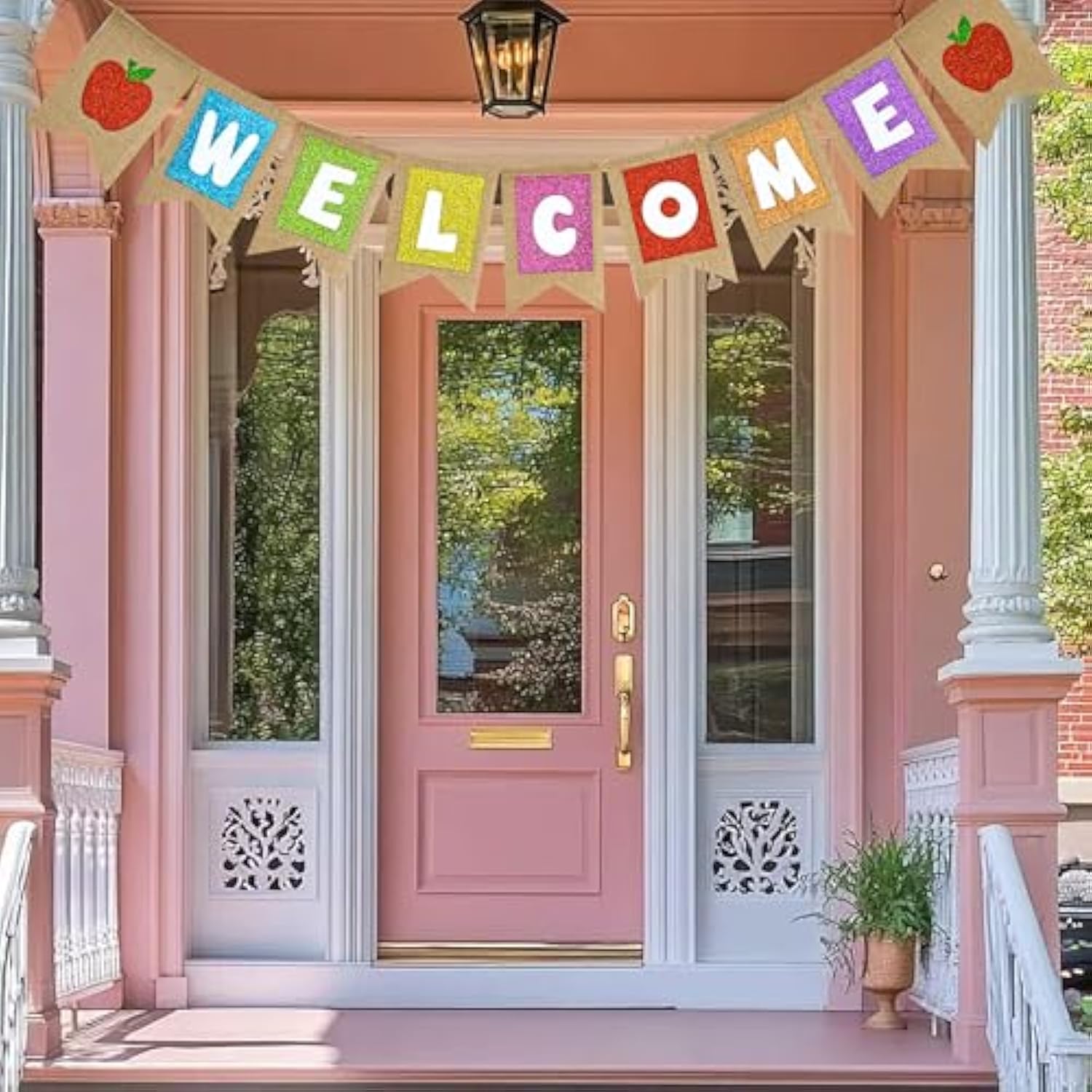 Welcome Burlap Banner Back To School Party Decorations Glitter Welcome Banner With Apple Sign - First Day Of School Party Supplies For Classroom,Teacher,And Office Hanging Decor