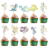 36Pcs Dragon Party Cupcake Toppers Dragon Birthday Party Decoration Fantasy Dragon Cake Decorations For Flying Dragon Baby Shower Supplies