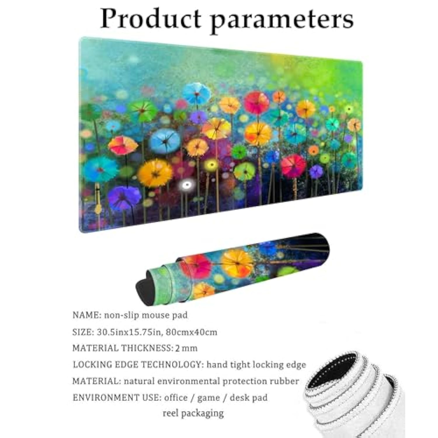 Watercolor Flowers Customized Large Extended Gaming Mouse Pad With Stitched Edges And Non-Slip Rubber Base,Suitable For Office And Home Use,31.5X15.7 Inches