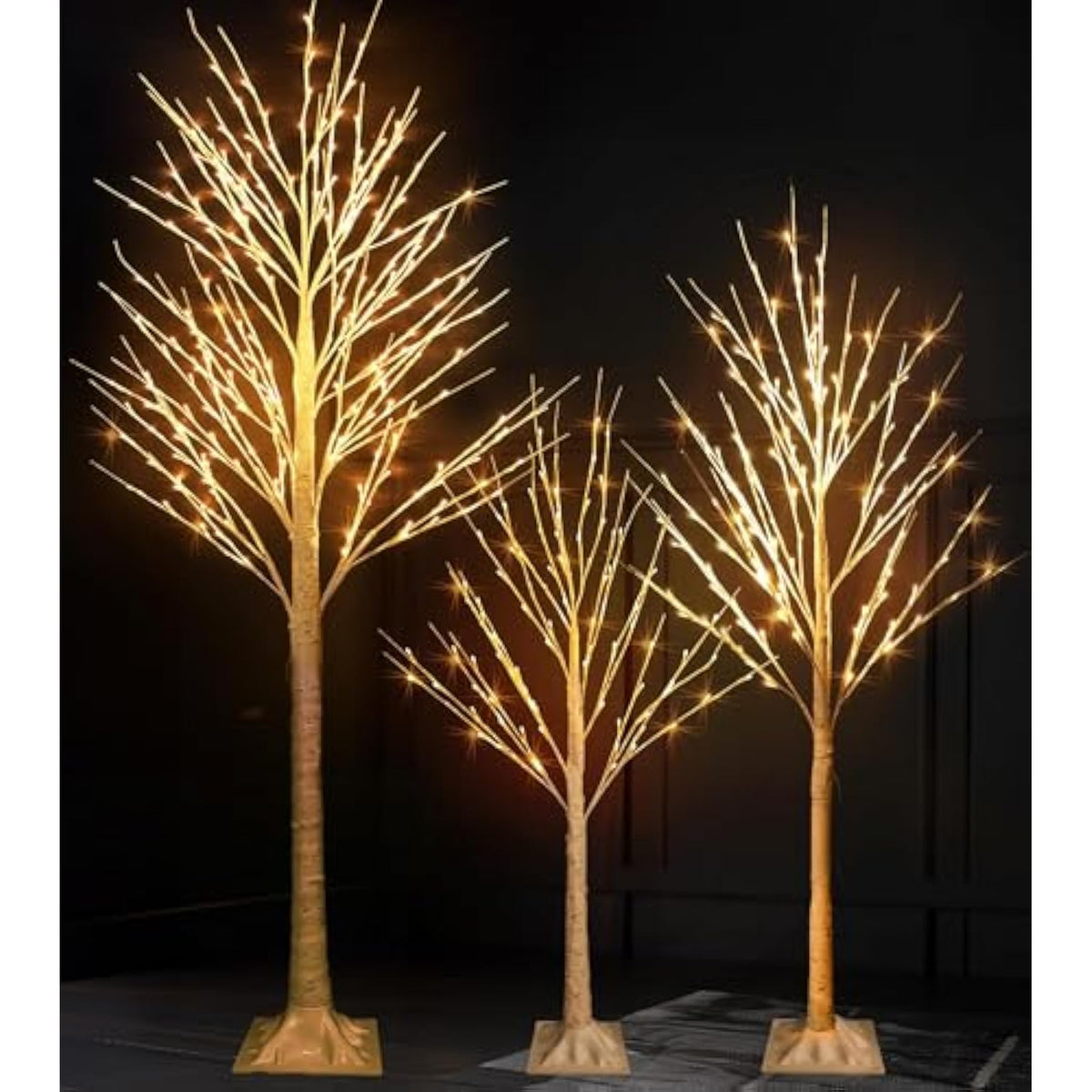 3 Pack Light Up Birch Tree, 4Ft 96 Led/ 5Ft 120 Led/ 8Ft 240 Leds Pre Lit Birch Christmas Tree For Xmas Indoor Outdoor Home Party Garden Decor