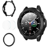 3 In 1 Accessories For Samsung Galaxy Watch 4 46Mm, 1 Rugged Tpu Armor Bumper Case +2 Tempered Glass Screen Protector Films + 1 Bezel Ring For Galaxy Watch 4 46Mm