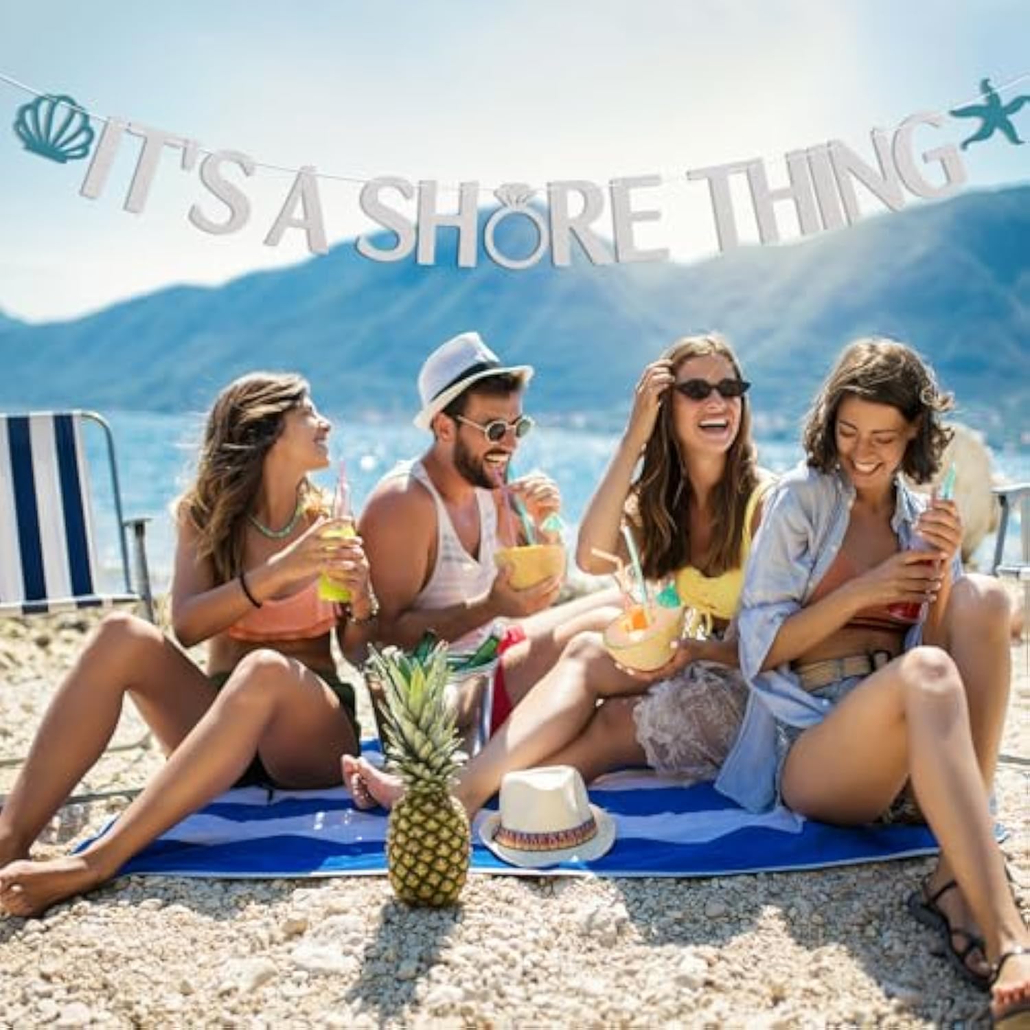 It'S A Shore Thing Banner - Beach Bachelorette Party Decorations - Tropical Beach Bachelorette, Nautical Bachelorette Bridal Shower Party Banner Silver Glitter