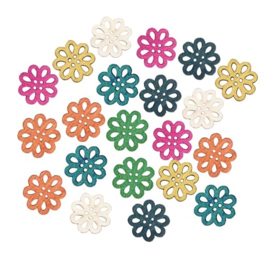 100Pcs Wooden Craft Buttons Vintage Cartoon Daisy Buttons 4 Holes Sewi