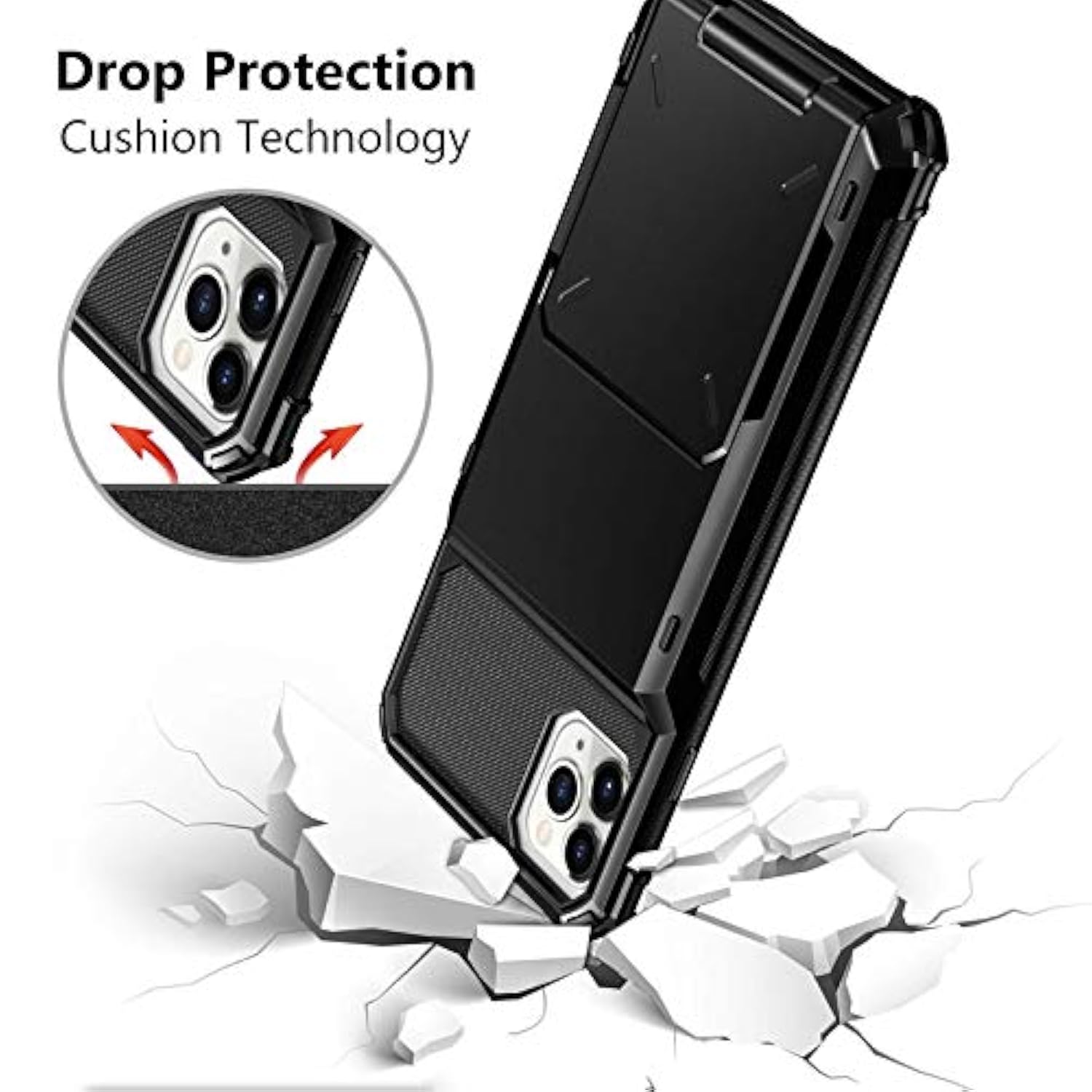 For Iphone 11 Pro Case Wallet With 4-Card Holder Credit Id Slot Flip Door Hidden Pocket Anti-Scratch Dual Layer Hybrid Bumper Armor Protective Hard Shell Back Cover For Iphone 11 Pro 5.8 Black