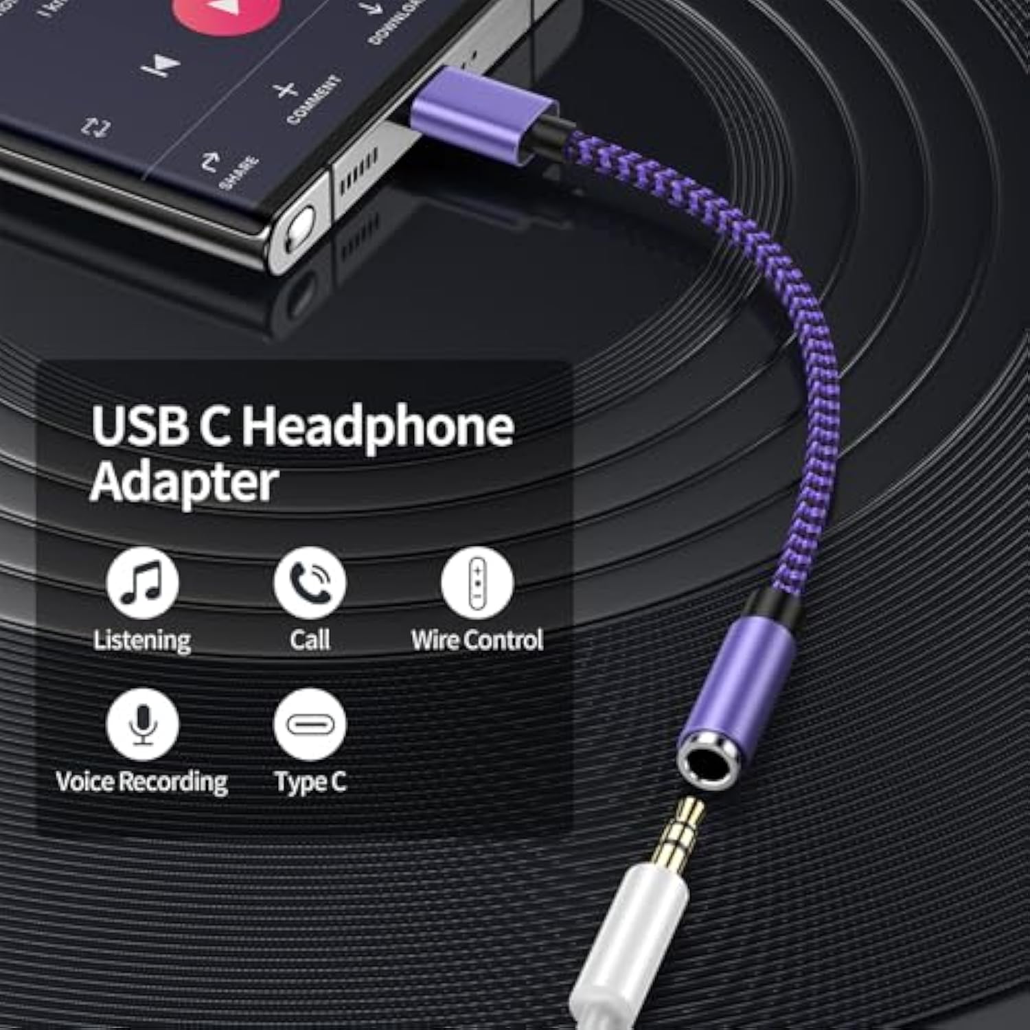 Usb-C To 3.5Mm Audio Headphone Adapter For Samsung Galaxy A16 5G/A56/M56/A36/A26,S25 Ultra/S24/S23 Fe,Pixel 9, Type C To Jack Dongle Adapter For Iphone 16E/15,Ipad Air 13/11 - Hifi Audio Dongle Cable