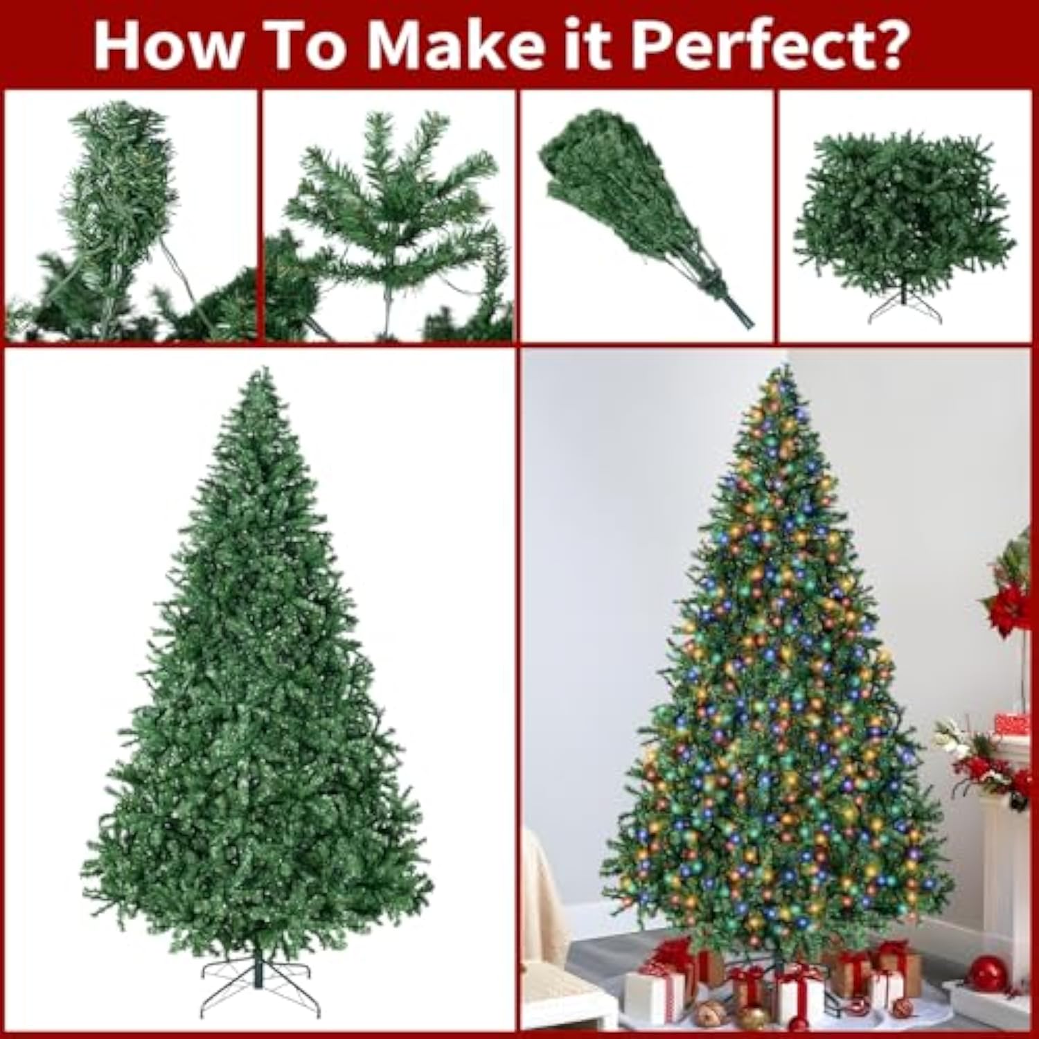 8Ft Prelit Christmas Spruce Artificial Tree With Led Lights, Lighted Christmas Tree?Hinged Full Xmas Tree For Home Party Decoration,750 Led Lights,2168 Branch Tips, Metal Hinges & Foldable Base.