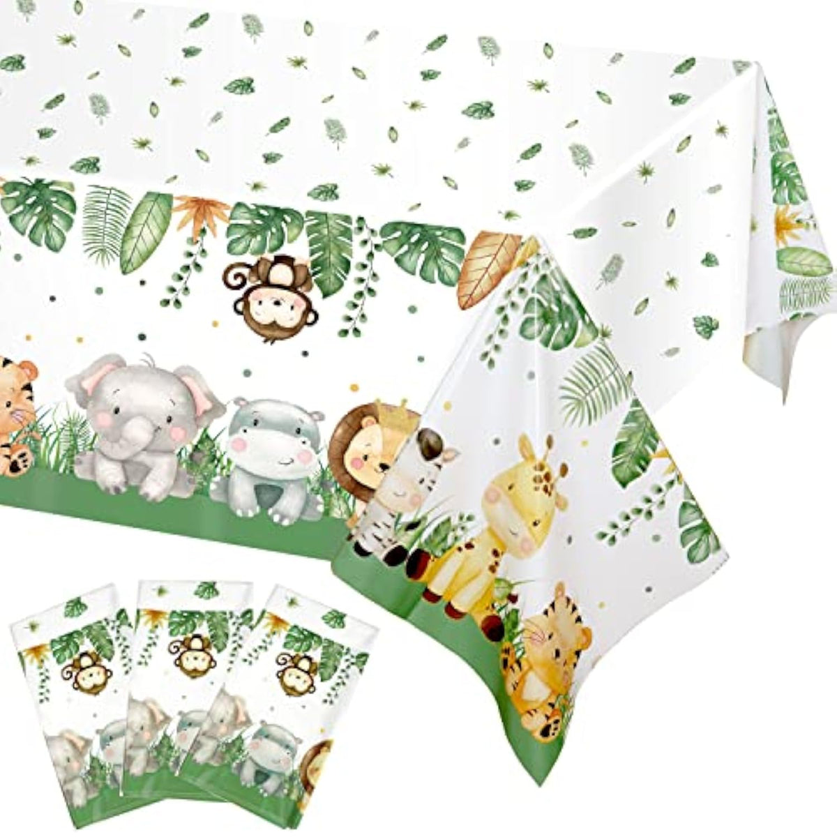 3PCS Jungle Safari Tablecloths (108"x54") for Zoo Birthday & Baby Shower Decor