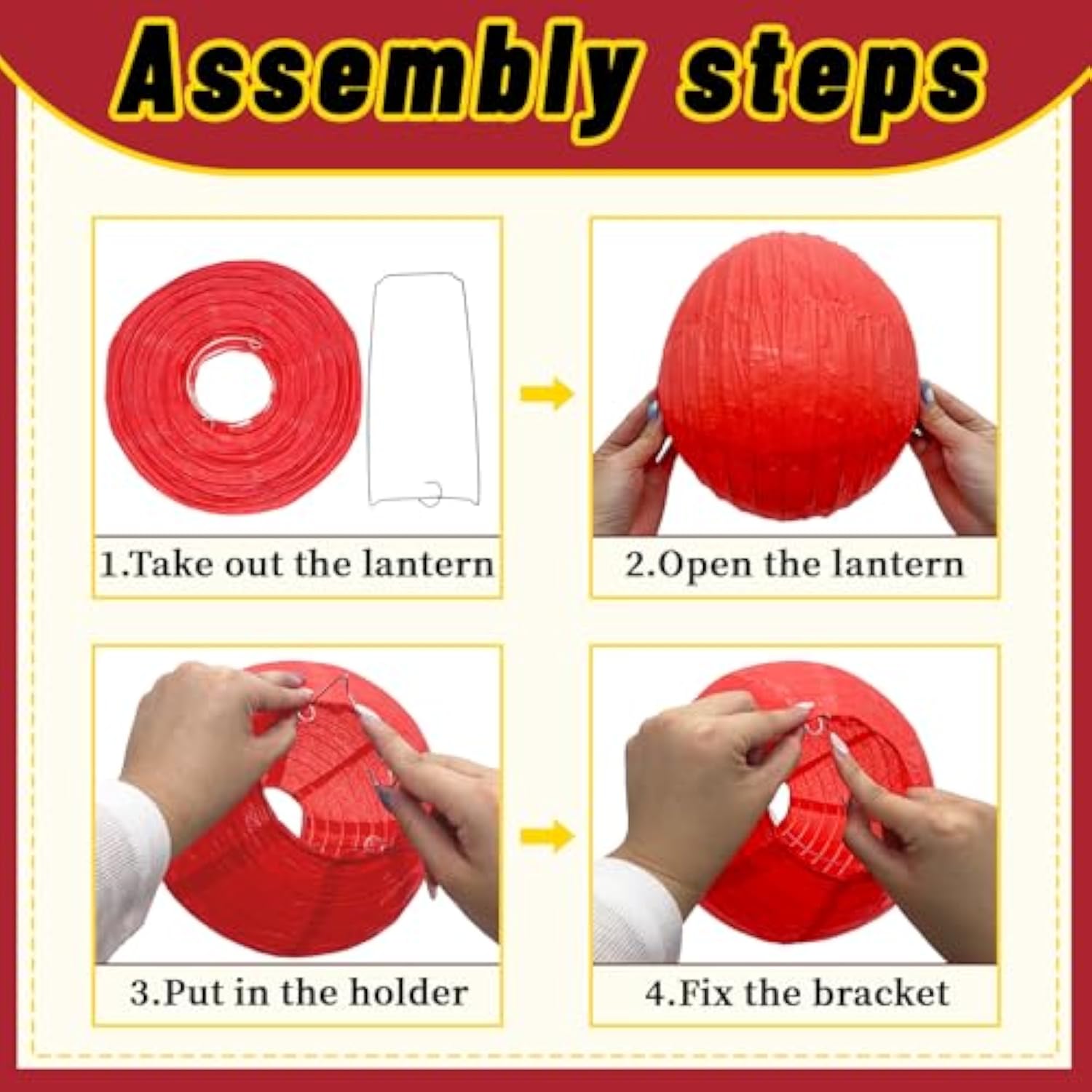 10-Pack 16-Inch Red Paper Lanterns Chinese Lunar New Year 2026 Party Decor