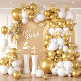 132Pcs White And Gold Balloon Arch Kit, Metallic Gold And White Balloons Different Sizes Of 18 12 10 Inch Balloons For Wedding Bridal Baptism Engagement Baby Shower Birthday Party Decorations
