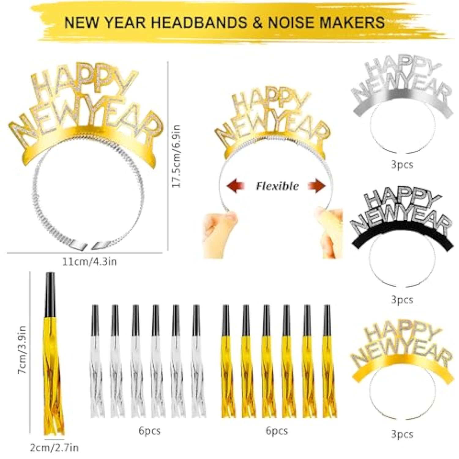 New Year 2026 Party Kit 41pcs Favors Hats Glasses Noise Makers