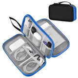 Portable Cable Organizer Case,Travel Pouch With Double-Layer Storage For Cables,Chargers,Earbuds & Phone,Black Blue