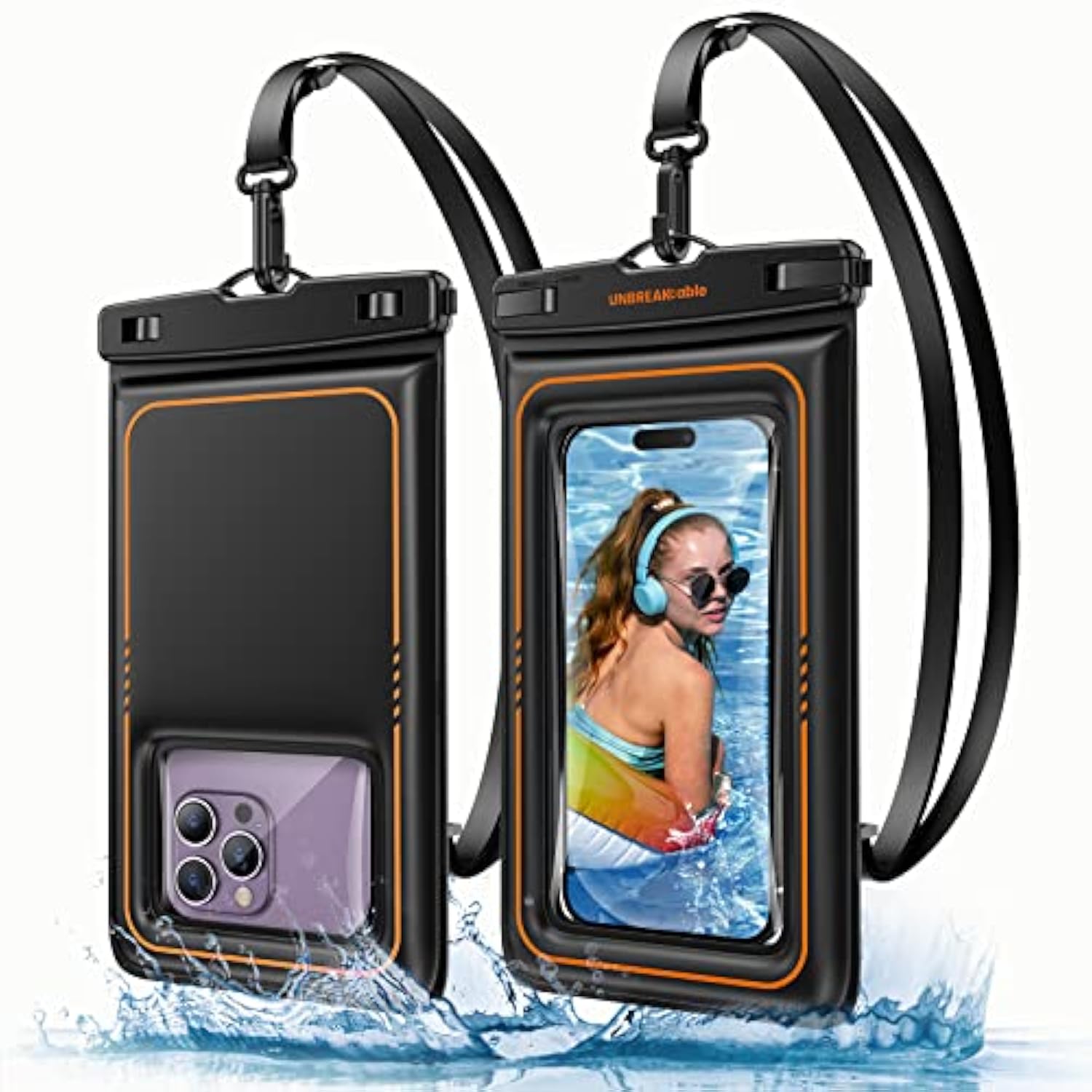 Floating Waterproof Phone Pouch 2 Pack, IPX8 Dry Bag for Phones up to 7 Inches
