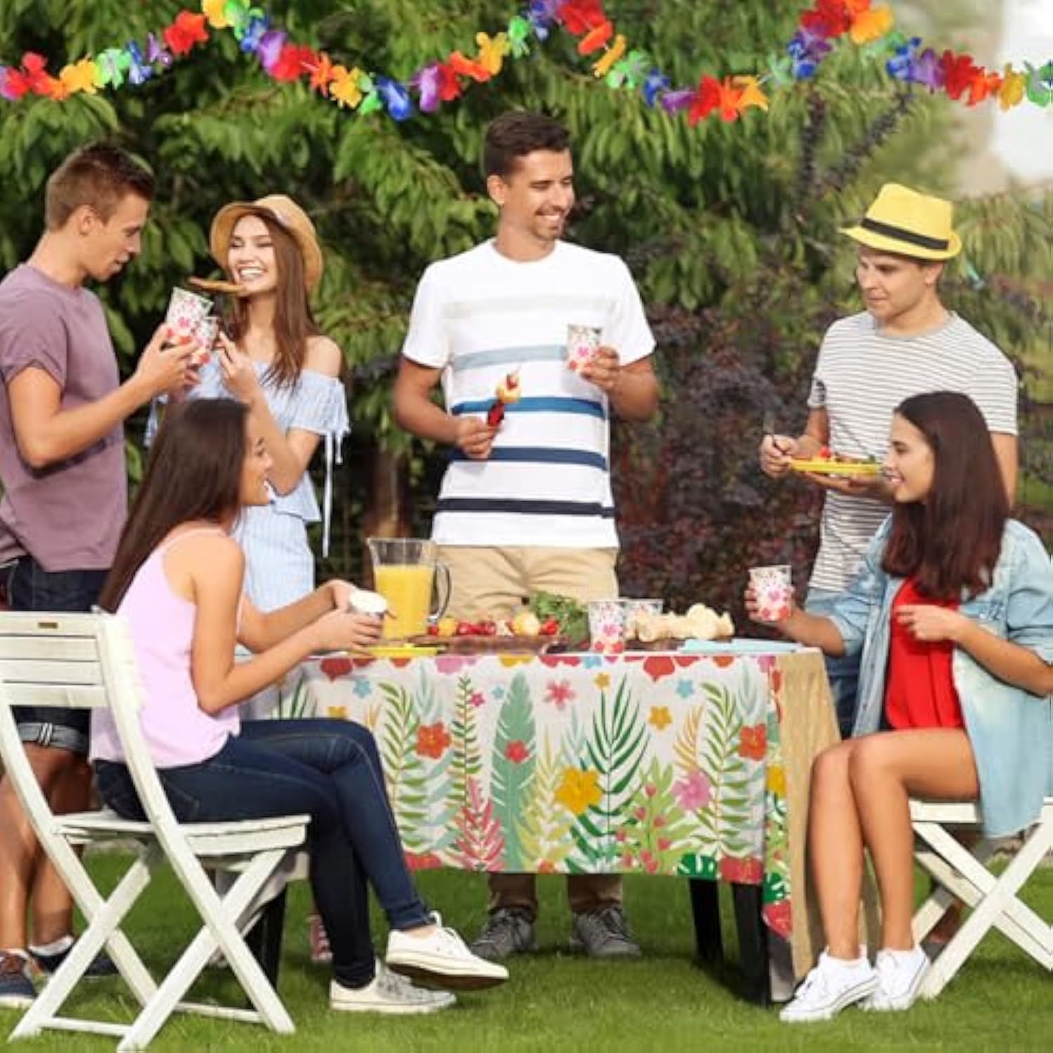 Tropical Luau Party Supplies Kit For 25 - Aloha Hawaiian Party Decorations With Disposable Paper Plates, Napkins, Cups, Tablecloth, And Banner | Bbqs & Summer Party