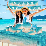 Beach Party Supplies, 142Pcs Ocean Waves Birthday Party Supplies Tableware Set Summer Pool Party Decorations Plates,Cups,Napkins,Banner,Tablecloth For Hawaiian Party Birthday Decorations