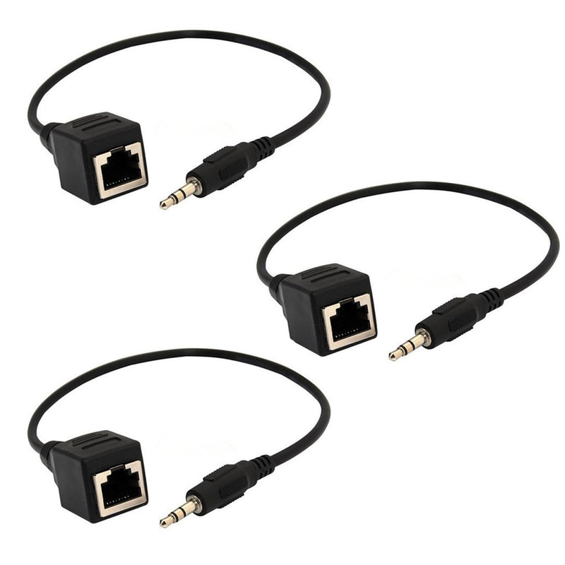 3Pcs 3.5Mm 1/8" Stereo Male Plug To Rj45 Female Extender Over Cat5/Cat6 Socket