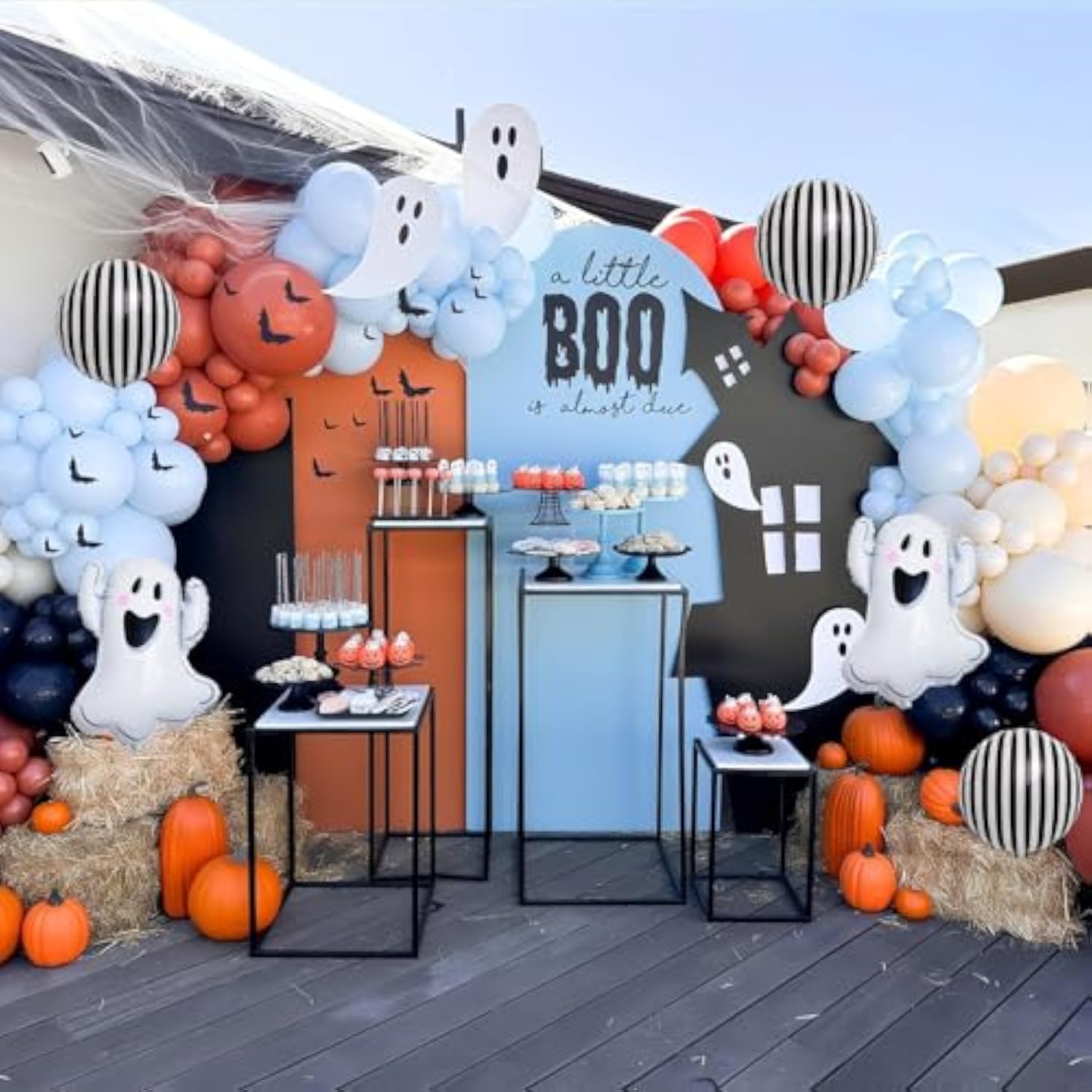 Halloween Balloon Arch Kit Ghost Bat Orange Black Blue Balloons for Spooky Birthday Party