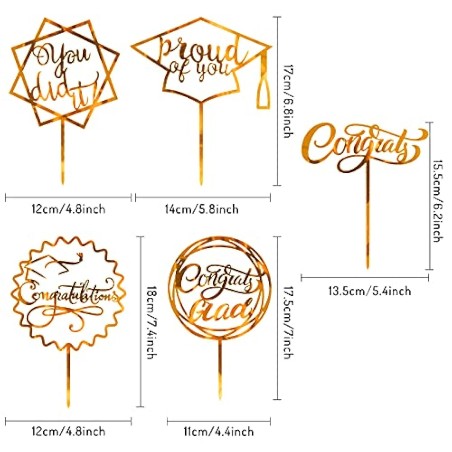 Graduation Cake Topper Gold Acrylic Cake Topper Congrats Grad You Did It Congratulations 5 Design Table Centerpiece Sticks Grad Party Food Appetizer Picks For Cakes Decor Supplies, 10Pcs