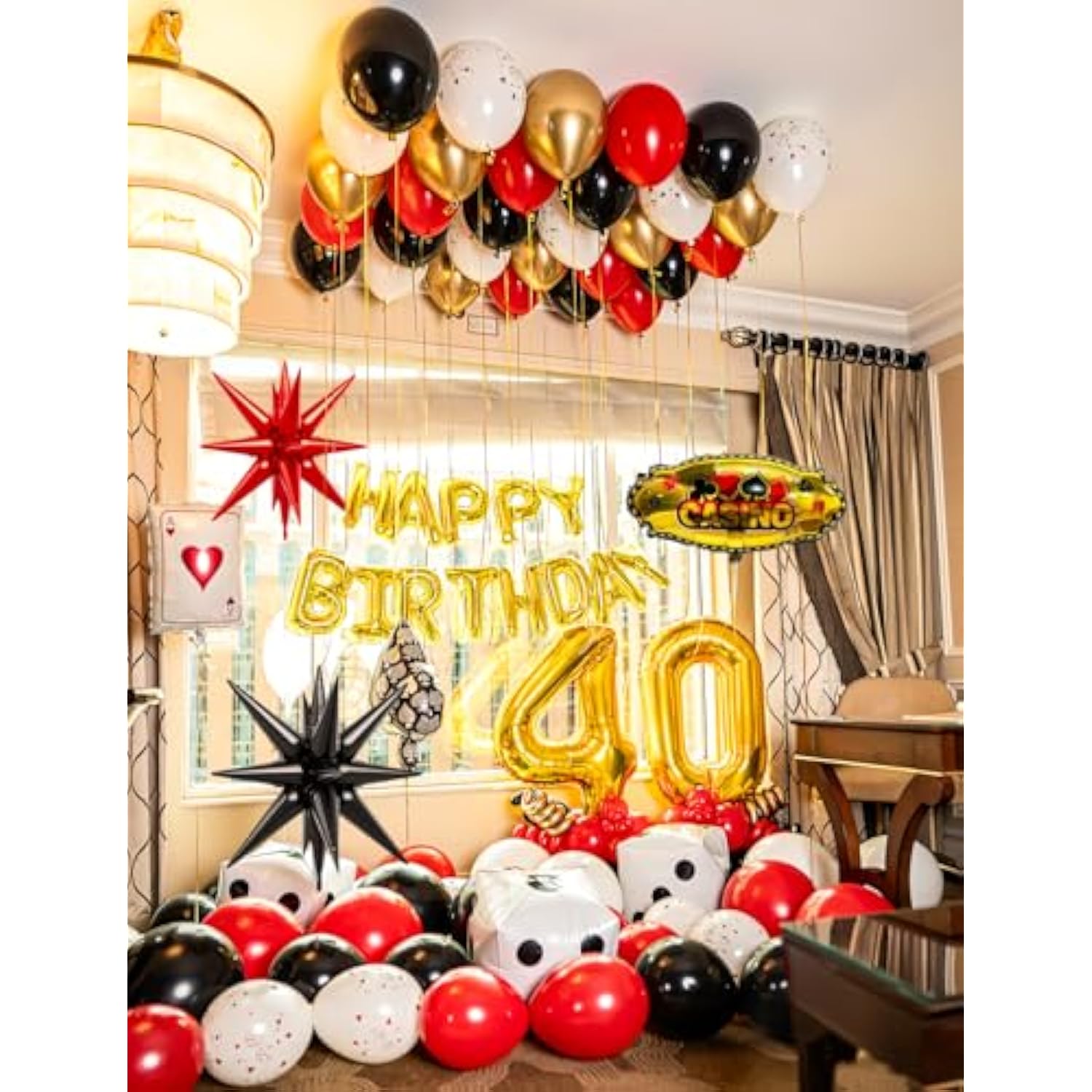 Casino Balloon Arch Garland Kit,149Pcs Casino Balloons Set Red Black And Gold Balloon With Dice, Starburst Foil Balloons For Casino Birthday Las Vegas Themed Game Night Poker Party Decorations