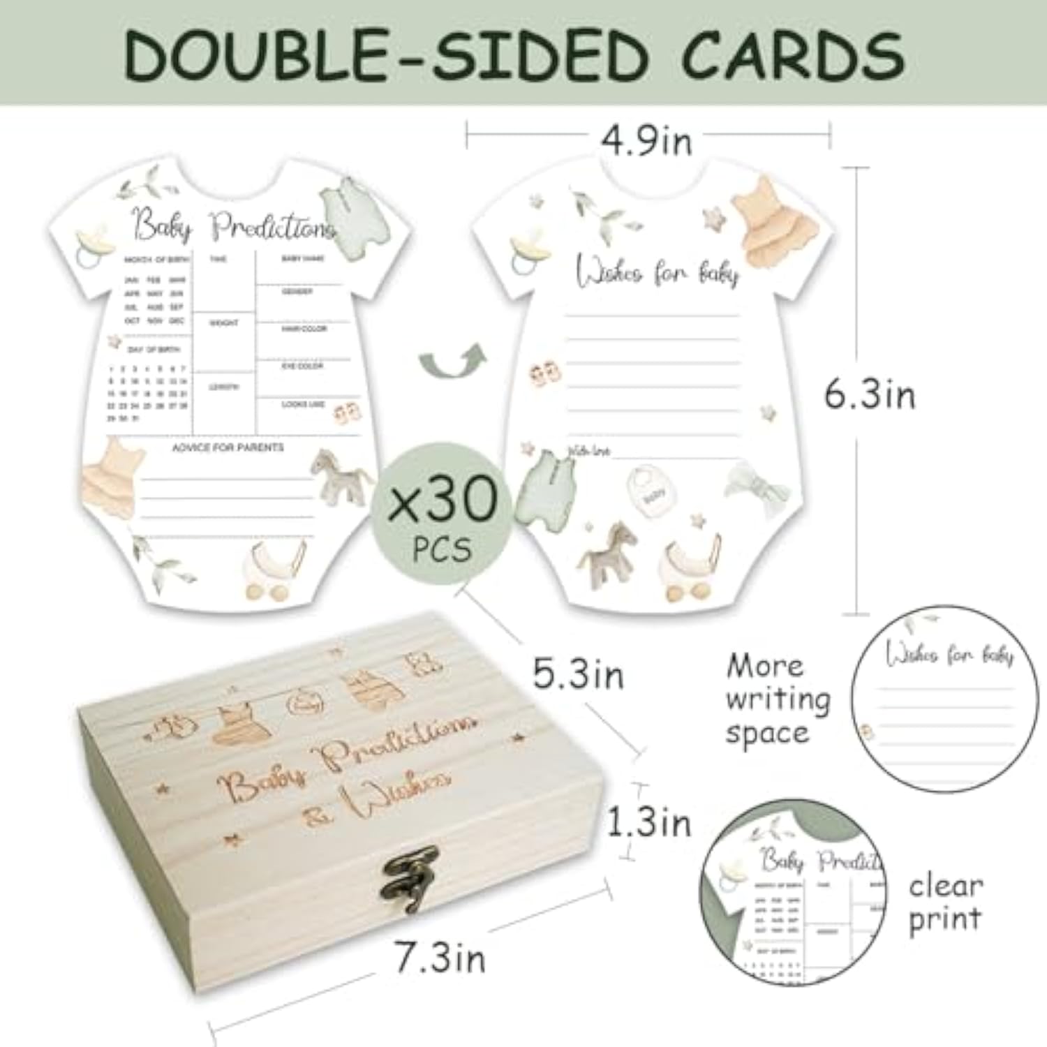 Baby Prediction Cards For Baby Shower Games, Baby Cloth Wish And Advice Cards With Box For Baby Shower Decorations, Gender Reveal Boy Or Girl Decor (Prediction Cards)