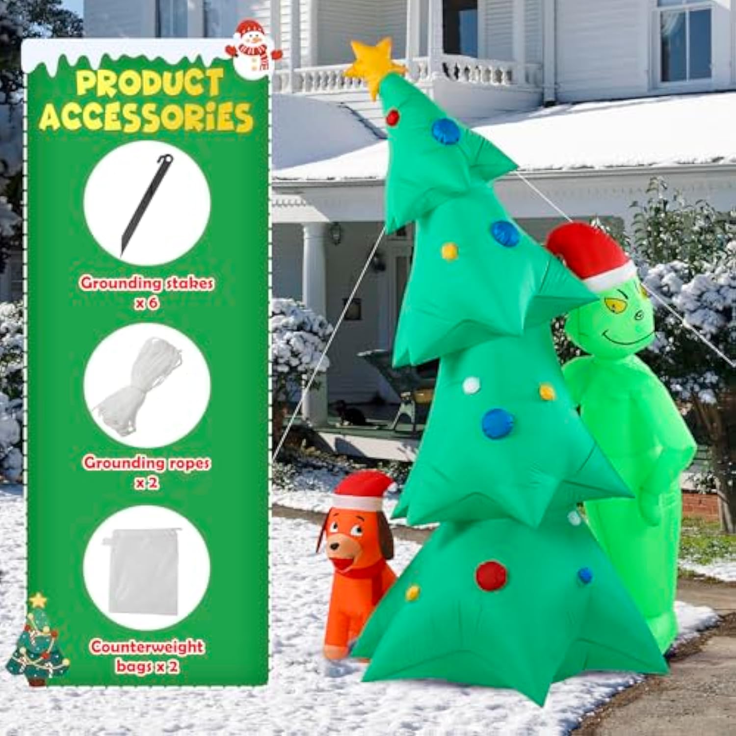 Christmas Green Big Monster Inflatable Decorations, 6.5Ft Lighted Up Christmas Inflatable Outdoor Decorate Build-In 6 Le