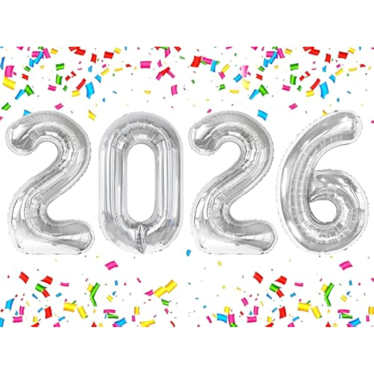 40-Inch Silver "2026" Number Balloons Large Foil New Year’s & Graduation Decor