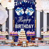 Blue Silver Happy Birthday Door Banner Decorations For Men Boys, Happy Birthday Door Cover Sign Party Supplies, 16Th 21St 30Th 40Th 50Th 60Th Birthday Background Photo Booth