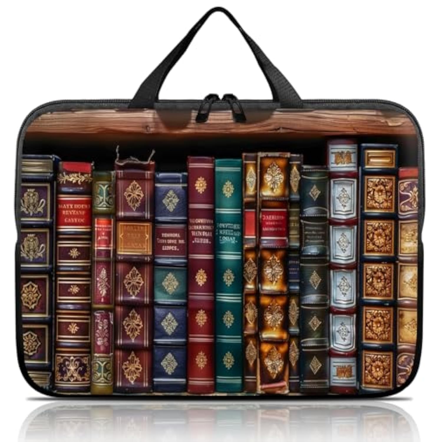 14 15 15.4 15.6 Inch Laptop Handle Bag Computer Bag, Pouch Holder Notebook Sleeve Cover Soft Case Compatible For Dell,Lenovo,Toshiba Hp, Asus Notebook-Vintage Bookshelf