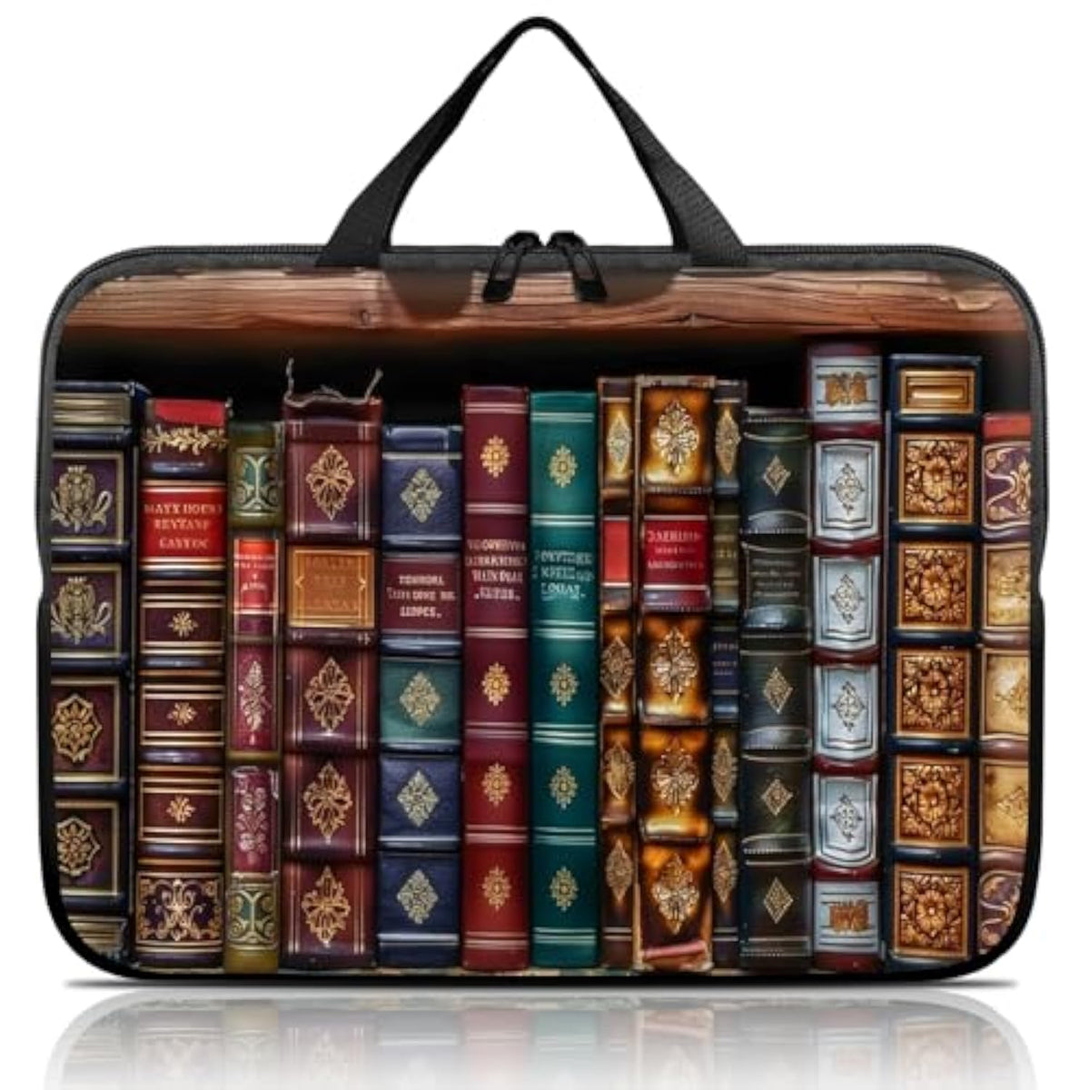 14 15 15.4 15.6 Inch Laptop Handle Bag Computer Bag, Pouch Holder Notebook Sleeve Cover Soft Case Compatible For Dell,Lenovo,Toshiba Hp, Asus Notebook-Vintage Bookshelf