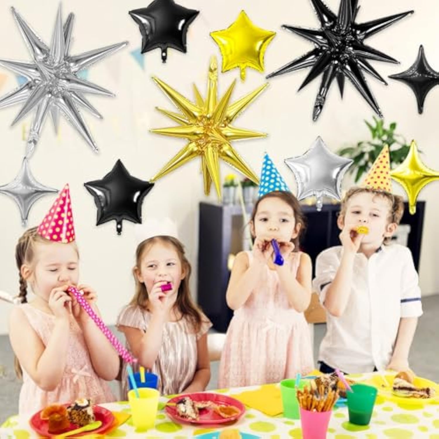Black Gold Silver Star Balloon Set 16pcs Birthday Wedding Party Decor