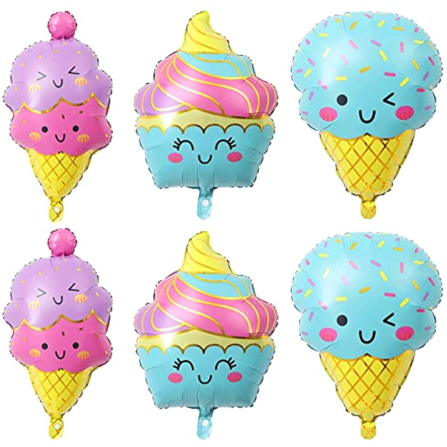 Ice Cream Balloons Sweet Candy Ice Cream Shaped Aluminum Foil Mylar Balloons For Summer Beach Birthday Baby Shower Party Decorations 6Pcs