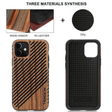 Compatible With Iphone 11 Case Wood Grain Outside Design Tpu Hybrid Case (Wood & Leather)