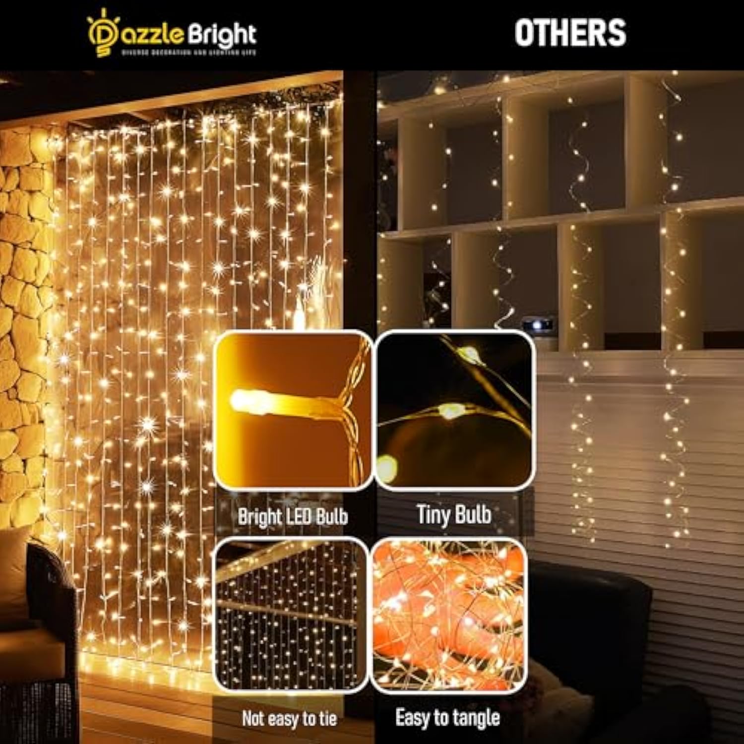 300 LED Fairy Curtain Lights Plug-In Hanging String Lights Warm White Decor