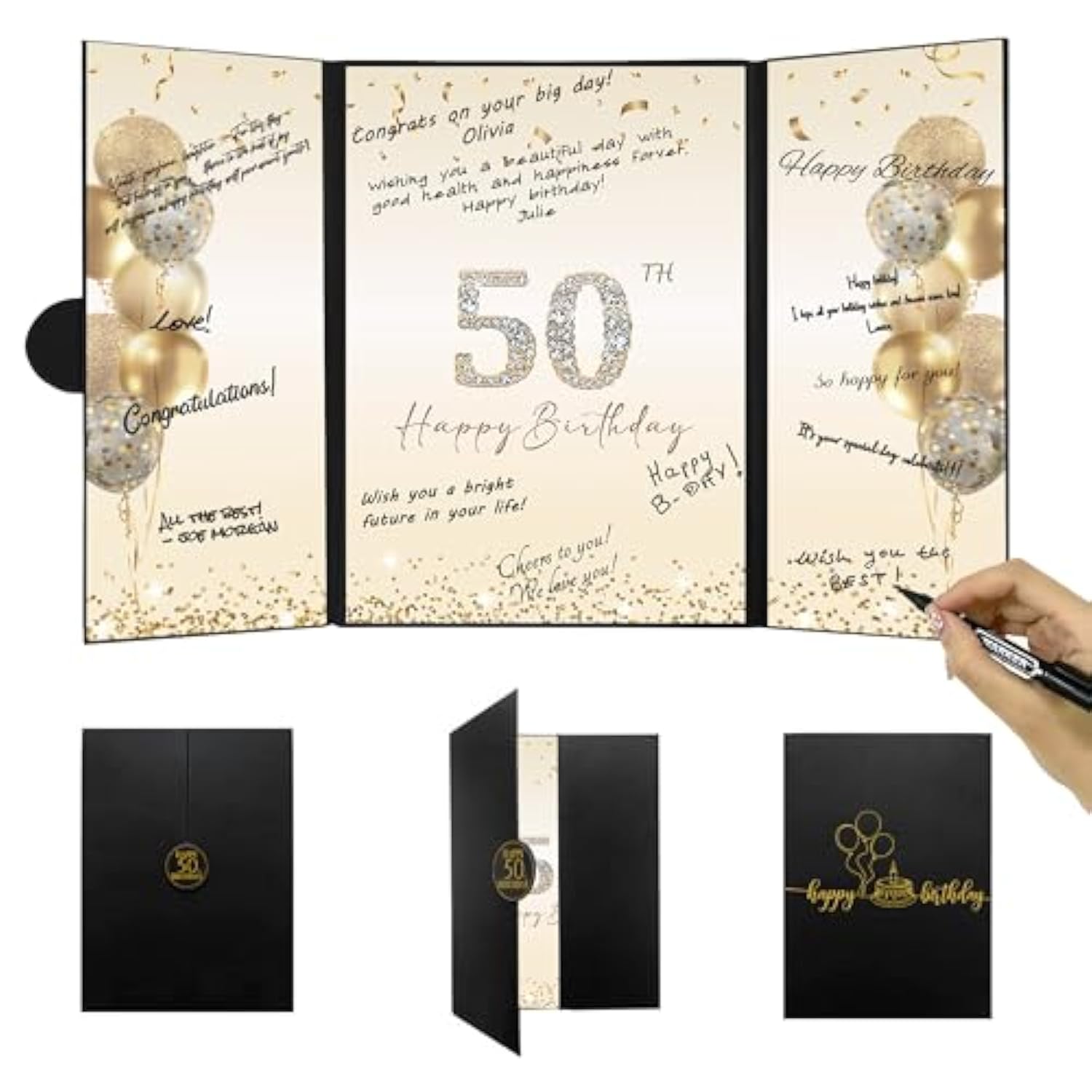 Black Gold 50Th Birthday Party Decorations, Happy 50Th Birthday Alternative Signature Guest Book For Men Women Cheers To 50 Years Old Gifts 50 Birthday Signing Card Board Party Supplies