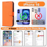 Premium Wallet Case For Iphone 16, Detachable 2 In 1 Leather Folio Flip Case With 4 Card Holder, Rfid Blocking, Support Magsafe, Microfiber Lining, Slim Lightweight, For Women/Men (Blaze Orange)
