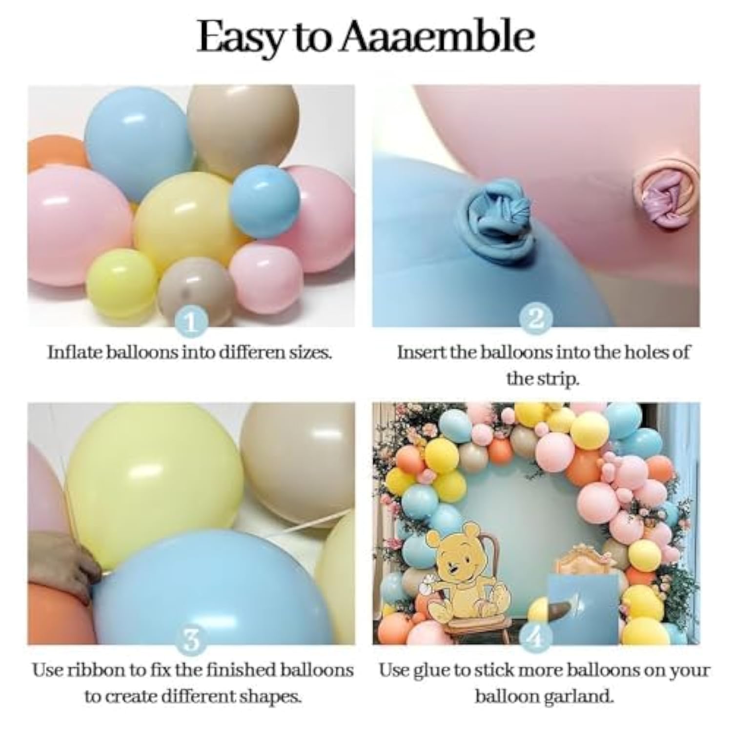 Yellow Blue Pink Balloon Arch Double Stuffed Pastel Pink Blue Yellow Peach Sand White Balloon Garland Kit For Baby Bridal Shower Birthday Wedding Fairy Easter Flower Spring Tea Party Decor