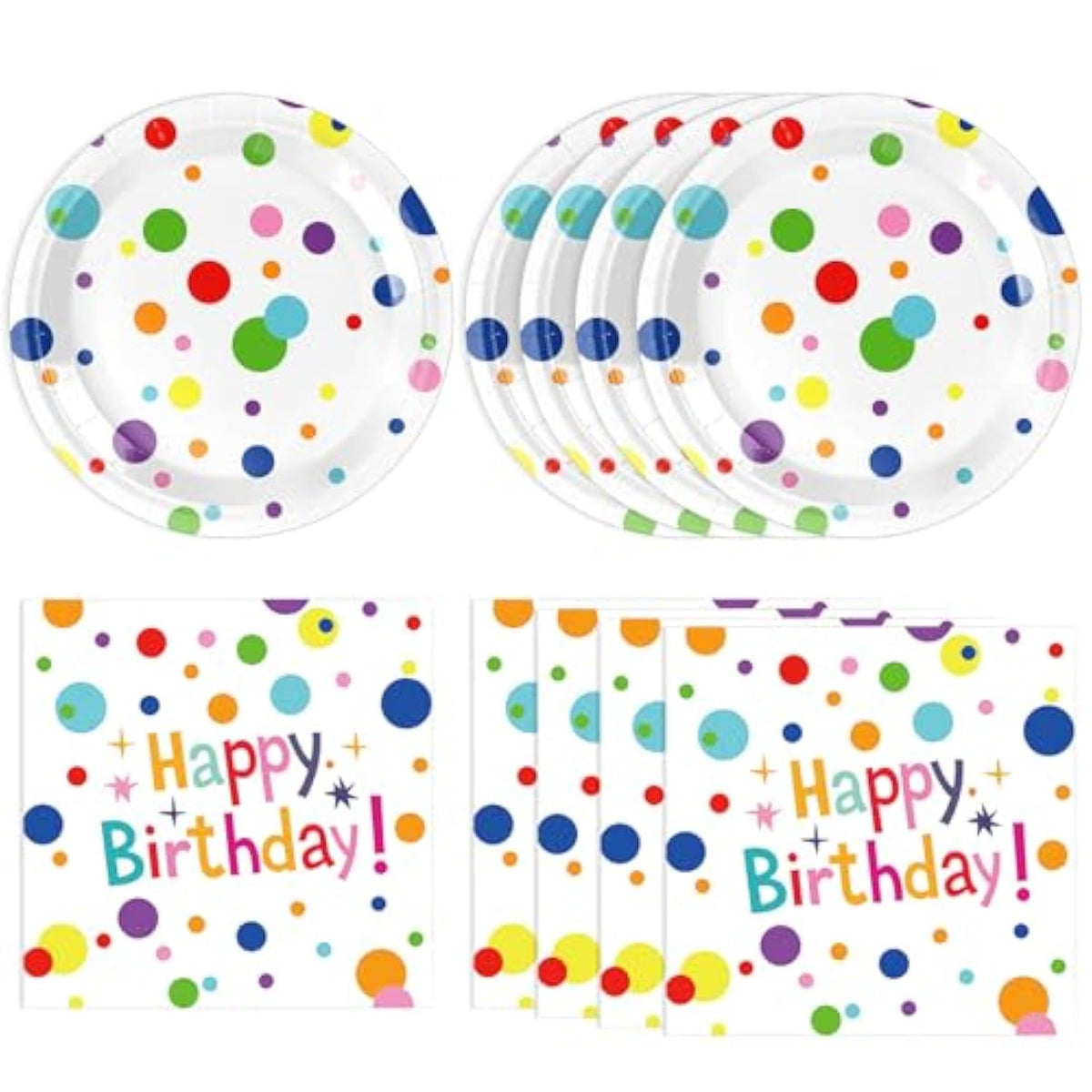 40Pcs Happy Birthday Decorations - Party Supplies Set Includes Disposable Paper Plates And Napkins With Birthday Dots Design For Adults And Kids