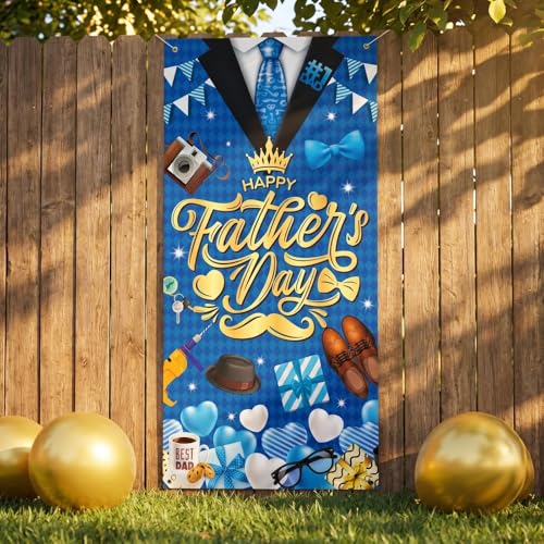 Happy Fathers Day Decorations Banner Fathers Day Door Cover Banner for Indoor Outdoor Fathers Day Party Decoration Supplies, 35.4 x 70.8 inch