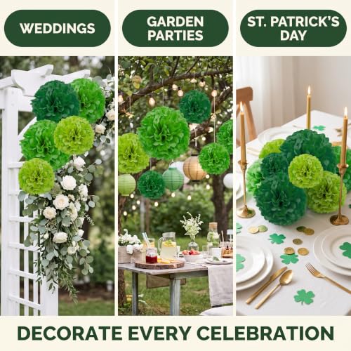 Green Tissue Paper Pom Poms 12pcs Hanging Flowers Party Wedding Decor