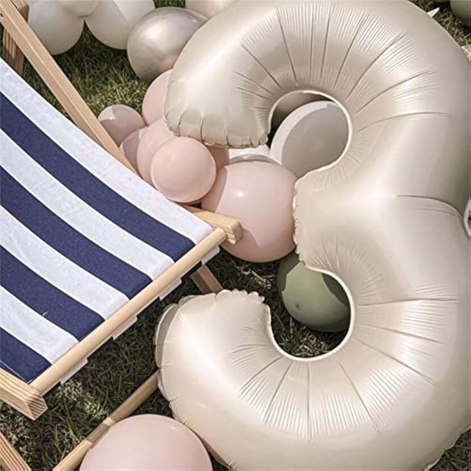 40 Inch Beige Large Numbers Balloons 3, Self Inflating Ivory White Digit 3 Helium Balloons For 3Rd Girls, Cream Foil Mylar Number Balloons 0-9 For Women Birthday Party Anniversary Supplies Decorations