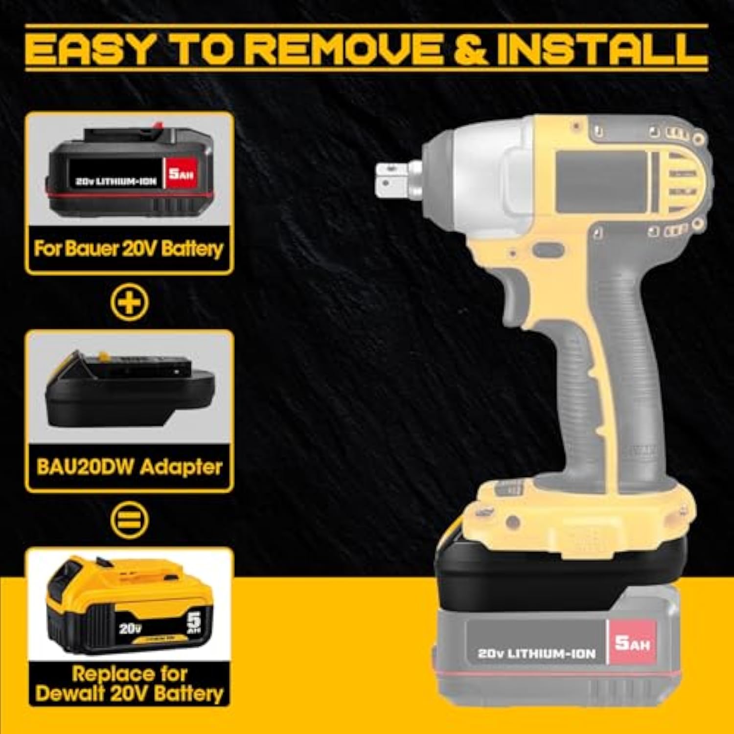 Adapter For Bauer 20V Li-Ion Battery Convert To For Dewalt 20V Max Battery, Use For Dewalt 20V 60V Battery Cordless Power Tools(Adapter Only)