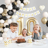 10th Birthday Black Gold Balloon Arch Kit with Number 10 & Banner